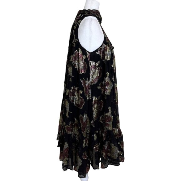Anthropologie Maeve Metallic Floral Swing Dress Halter Evening Cocktail Size S N - Picture 3 of 8